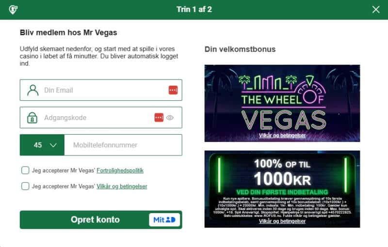 Registrering Mr Vegas